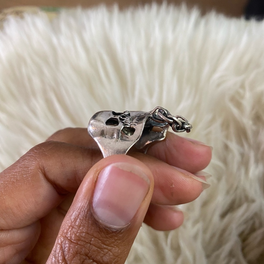 Silver Double Chain Skull Ring. - image 7